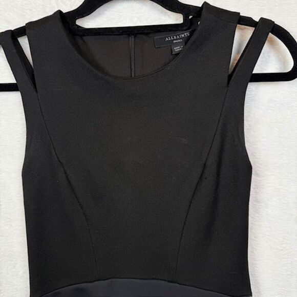 All Saints Sandy Dress Black Mini A-Line Two Tone Jersey and Satin Size Small - Picture 3 of 11